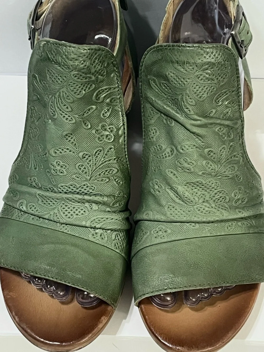 Miz Mooz Corra Leather Heeled Sandals Aloe Green EU 38 US 7.5-8 New No Box